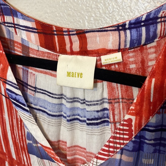 Anthropologie Maeve Plaid Button Down Ruffle Top | Red, White & Blue | Size M - Picture 4 of 8